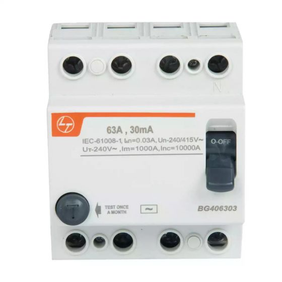 LK (L&T) 100A 4 Pole RCCB (30mA) for Advanced Earth Leakage Protection ...